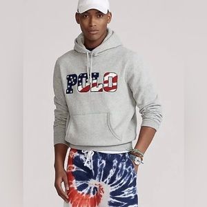 New Polo Ralph Lauren Gray Spell Out Americana Hoodie Medium USA Stars & Stripe